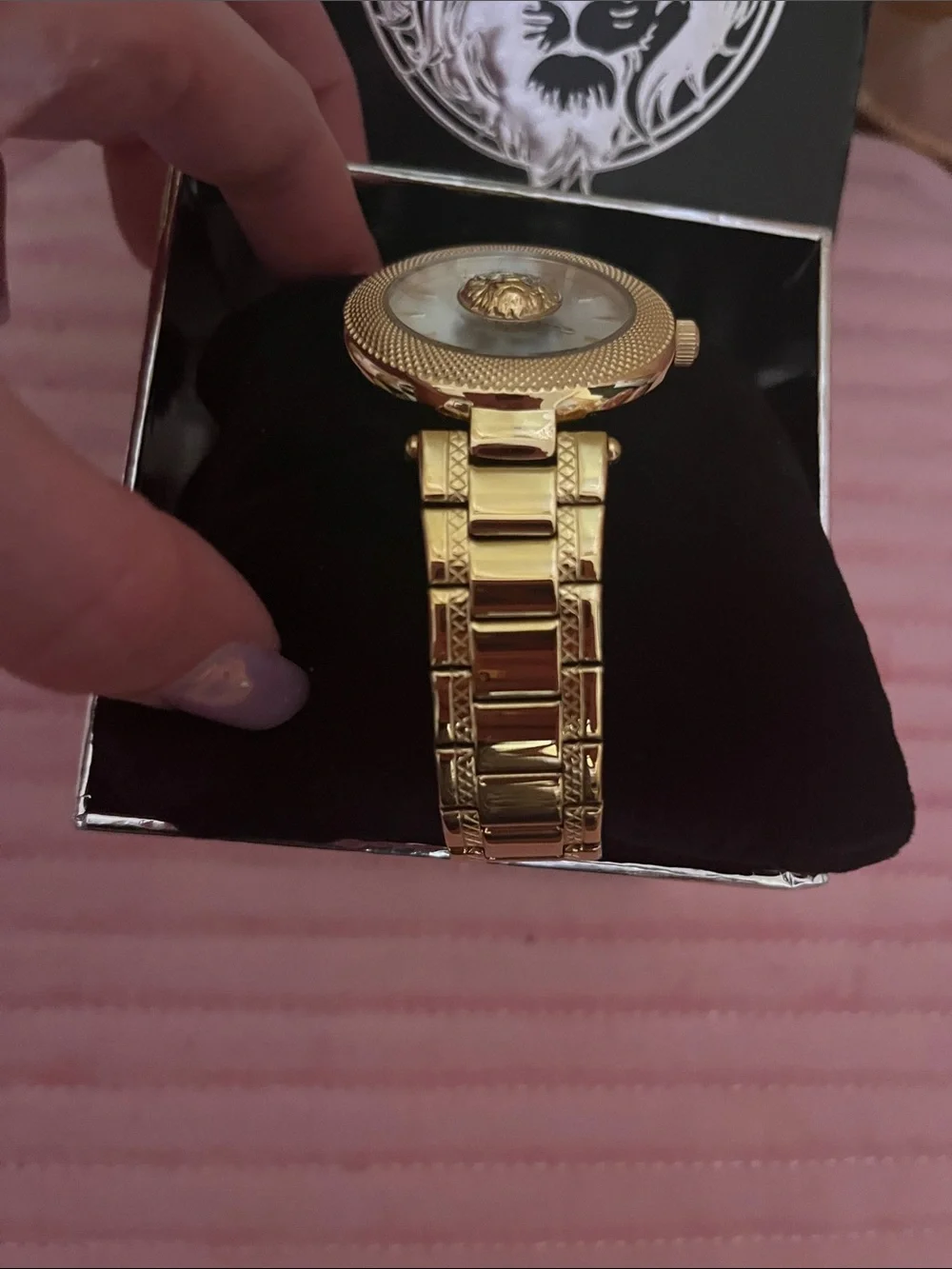 Versus Versace Gold-Tone Lion Head Bracelet Watch